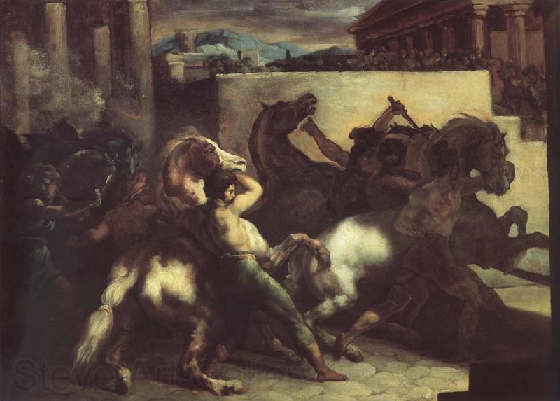 Theodore   Gericault The race of the wild horses Spain oil painting art